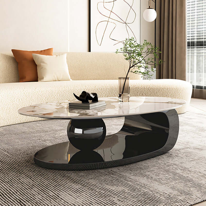 Modern Marble Coffee Table Black Center Table With Storage