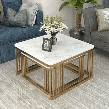 Luxurious marble nesting coffee tables by Easycraft, showcasing premium craftsmanship for sophisticated interiors