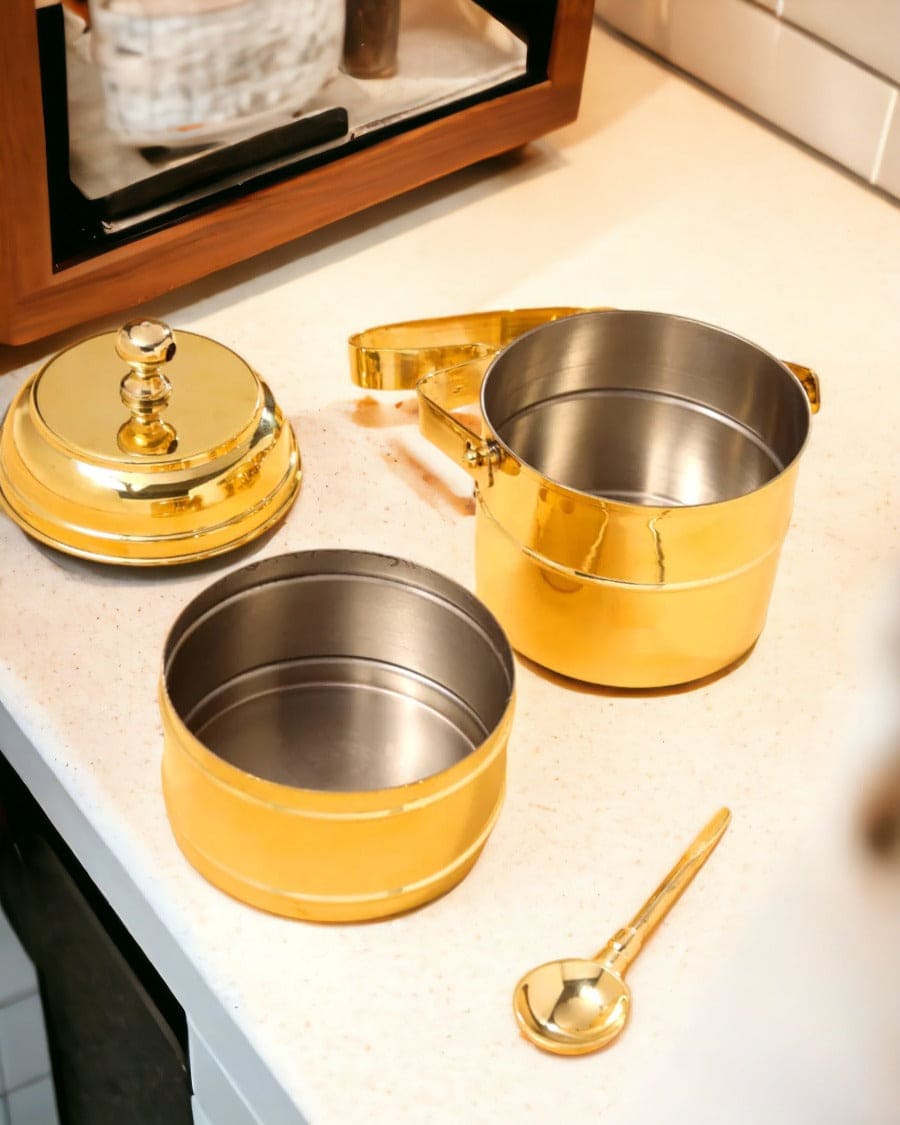 Brass Lunch Box 2 Tier With Spoon