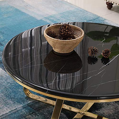 PVD coated base coffee table with black marble top