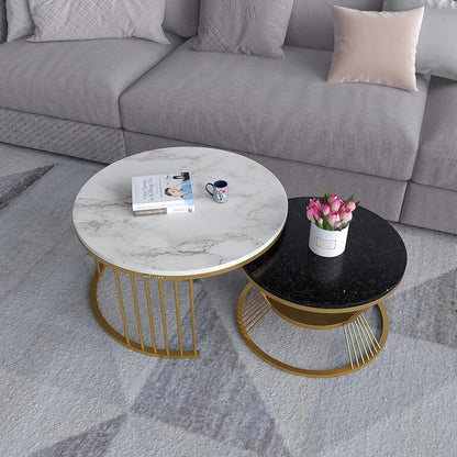 Round nesting coffee tables by Easycraft, featuring a circular design for a soft, inviting living room centerpiece