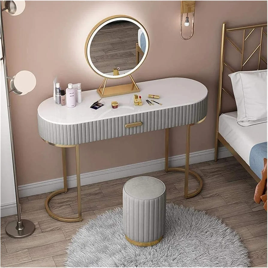 Makeup vanity table with stool and mirror