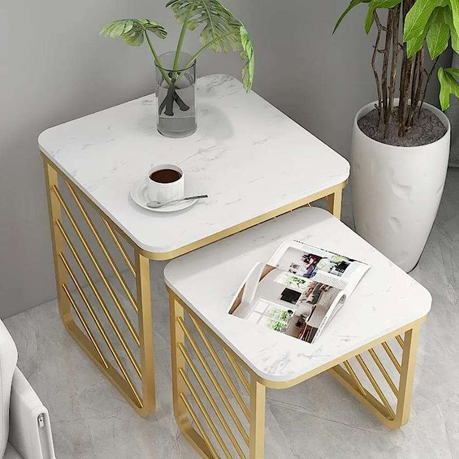 Stackable nesting side tables by Easycraft, designed for space efficiency and easy storage in compact spaces