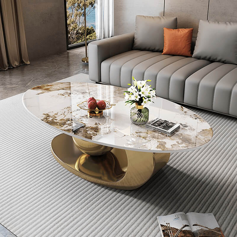 Elegant coffee table featuring a gold PVD base and white marble top by Easycraft, blending luxury with modern design for a stunning living room centerpiece