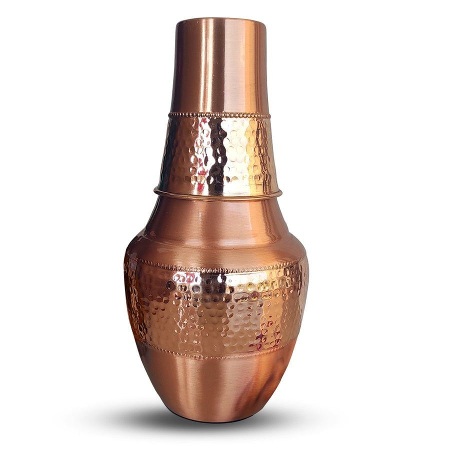 SURAHI SHAPED COPPER JAR WITH GLASS