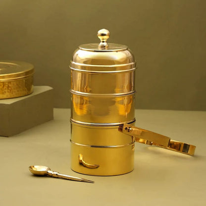 Brass Tiffin Box 3 Tier With Spoon