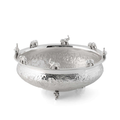 Easycraft luxurious silver urli, blending traditional design with a modern twist, ideal for enhancing the ambiance of any festive or ceremonial space