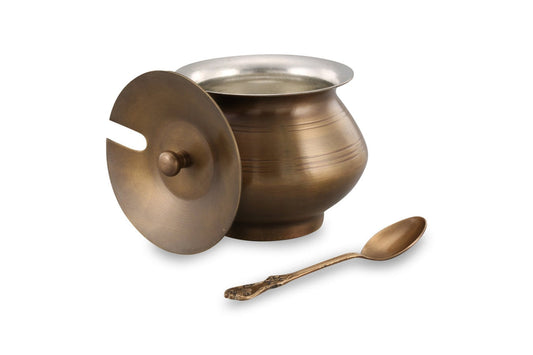 Tin coated ghee pot with spoon