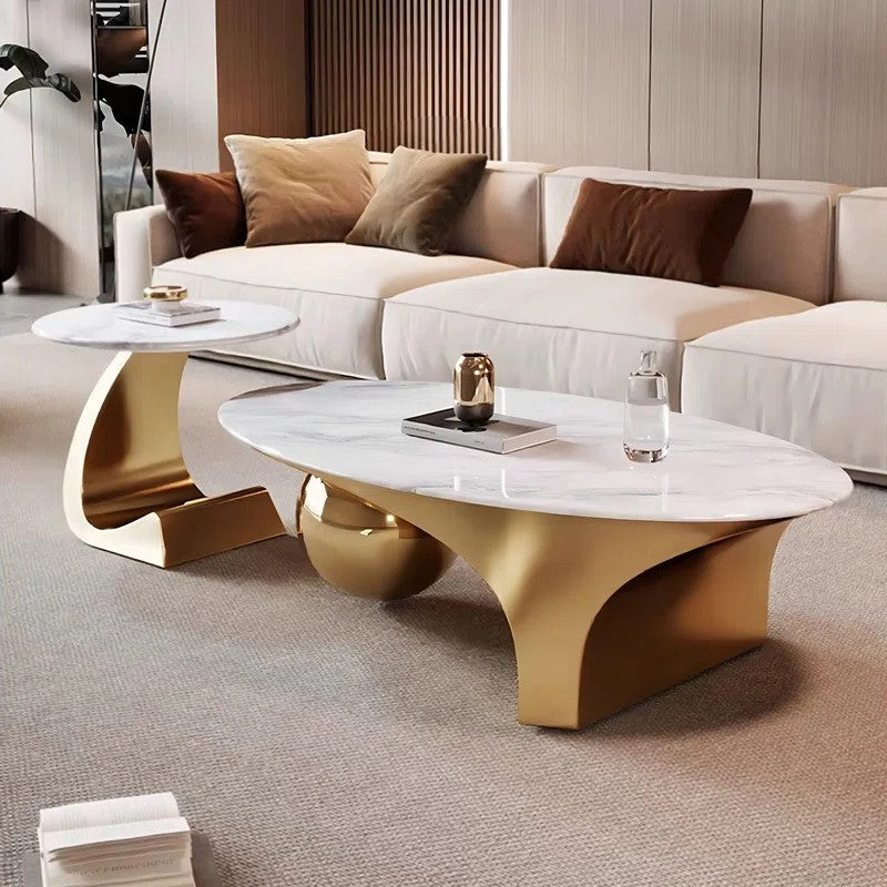 gold oval center table