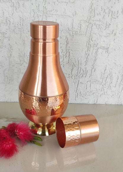 Surahi Shaped Copper Water Jar With Glass