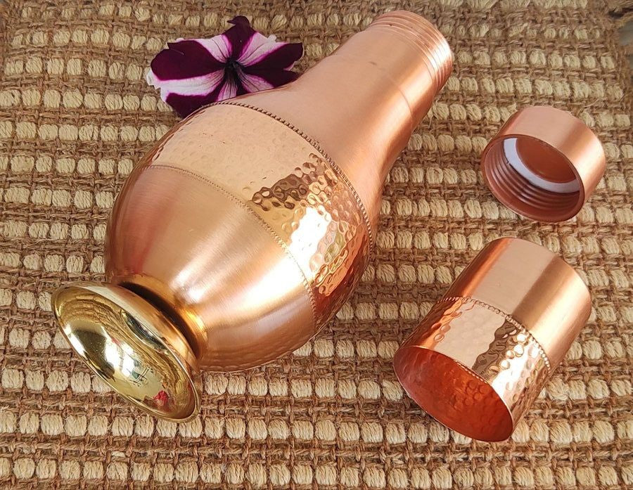 Surahi Shaped Copper Water Jar With Glass